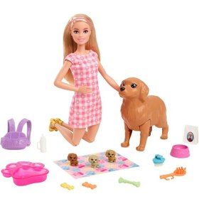 تصویر ست بازی و عروسک توله‌سگ‌های باربی برند barbie Barbie Newborn Pups Playset & Doll