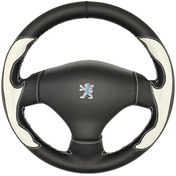 تصویر روکش فرمان چرمی پژو ۲۰۶ مدل بازودار طرح شعله مشکی 