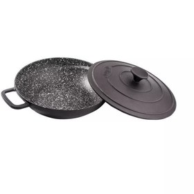 تصویر تابه ووک چدنی نالینو مدل Feleti با درب سایز 28 کد 0124 Nalino cast iron wok pan, Feleti model, size 28, code 0124