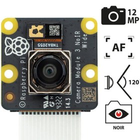 تصویر ماژول دوربین 12 مگاپیکسل دید در شب رزبری پای Raspberry Pi Camera NoIR Wide V3 با سنسور IMX708 