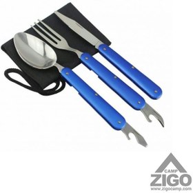 تصویر ست قاشق ، چنگال و چاقوی سفری تاشو Cutlery Set Travel Stainless Steel Spoon and Fork Folding Knife for Camping