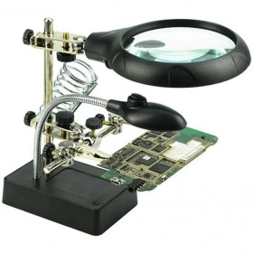 تصویر گیره مونتاژ ذره بین دار TE-800 با پایه هویه و چراغ LED 