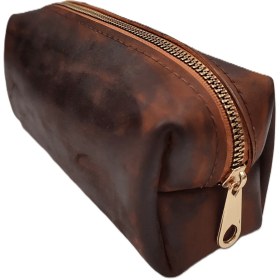 تصویر جامدادی چرم گاوی قهوه ای دسترنگ (کد022) 