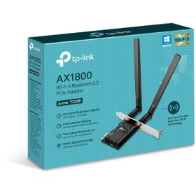 تصویر کارت شبکه بی‌سیم دوبانده AX1800 به همراه بلوتوث تی‌ پی لینک مدل Archer TX20E 