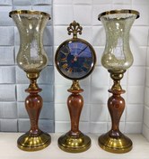 تصویر ست ساعت و شمعدان چوبی رنگ آنتیک کد ۱۴۲۶ 