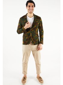 تصویر کت blazer مردانه با فیت معمولی و آستین بلند، طرح استتاری، ترکیب زیتونی برند selected Men Regular Fit Long Sleeve Camouflage Blazer, Olive Combo