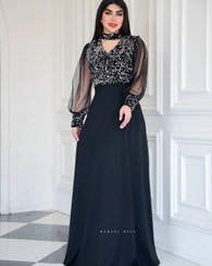 تصویر لباس مجلسی زنانه گلشن جنس کرپ دو رو و پولک مخملی سایز ۴۶-۴۸ نقره ای 