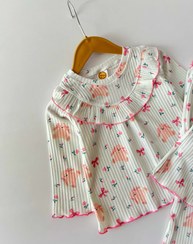 تصویر بلوزشلوار/دخترانه/ست راحتی/جامک - سایز۵:پهنا۴۰/قد بلوز۵۶/قدشلوار۷۸ / پاپیون صورتی 