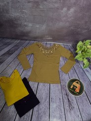 تصویر بلوز آستین بلند کبریتی پشت گیپور فری سایز ۴۶ 