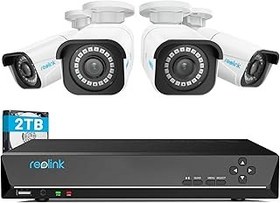 تصویر سیستم دوربین امنیتی REOLINK 4K ، 4pcs H.265 4K POE Security Cameras با تشخیص وسایل نقلیه شخص هوشمند ، 8MP/4K 8ch NVR با 2TB HDD برای ضبط 24/7 ، RLK8-800B4 سیم کشی شده است. REOLINK 4K Security Camera System, 4pcs H.265 4K PoE Security Cameras Wired with Smart Person Vehicle Detection, 8MP/4K 8CH NVR with 2TB HDD for 24/7 Recording, RLK8-800B4