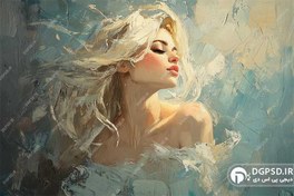 تصویر نقاشی روی بوم چهره دختر زیبا با موی بلوند 