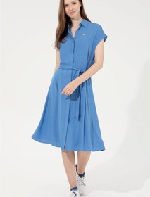 تصویر پیراهن و لباس مجلسی زنانه بدون آستین یقه برگردانه معمولی آبی یو اس پولو 