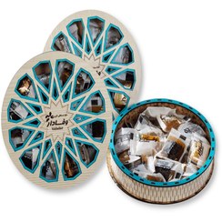 تصویر حلوا مسقطی کادویی میکس چوبی گرد 