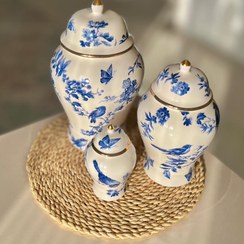 تصویر ست جینجر جار گل و پرنده آبی 