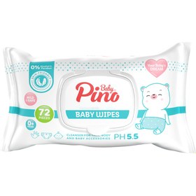 تصویر دستمال مرطوب پاک کننده کودک و نوزاد بسته 72 عددی پینو بیبی Pino Baby Wipes For Infant And Kids 72 Pcs