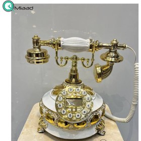 تصویر تلفن رومیزی سلطنتی میرون مدل 118، تلفن رومیزی سلطنتی با قابلیت شناسه تماس گیرنده و شماره گیر دکمه ای، رنگ سفید طلایی 