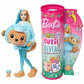 تصویر عروسک باربی مدل کیوتی ریول در لباس دلفین به شکل خرس با حیوان خانگی و 10 سورپرایز برند barbie Barbie Cutie Reveal Doll in a Teddy Bear as Dolphin Costume with Pet & 10 Surprises