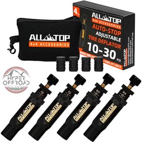 تصویر دیفلیتور خودکار قابل تنظیم (درجه باد) All-TOP ALL-TOP Adjustable Auto-Stop Tire Deflator Valve Kit (10-30 PSI) 4 PCS Screw-on Tyre Air Down Tool for Offroad 4x4