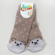 تصویر جوراب نوزادی ساق بلند طرح خرس نسکافه ای 