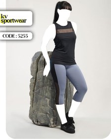 تصویر ست تاپ شلوارک بلند فیتنس زنانه کد 005 Womens fitness long shorts top set code 005