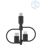 تصویر کابل تبدیل 1 به 3 USB-A به لایتنینگ و USB-C و Micro-USB بلکین مدل CAC001bt1M طول 1متر با گارانتی 