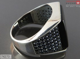 تصویر انگشتر نقره عقیق مشکی مردانه مدل سلطنتی مستطیل کد 12132 Black agate ring royal model rectangular