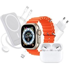 تصویر پک ساعت هوشمند X8 PLUS UINQE COMBINATION همراه با موبایل و ایرپاد و پاور بانک دارای شارژر وایرلس و شارژر و کابل Smart watch X8 plus