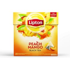 تصویر چای سیاه کیسه ای لیپتون با طعم هلو و انبه بسته ۲۰ عددی 