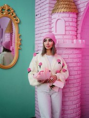 تصویر کاردیگن بافت زنانه رز صورتی 