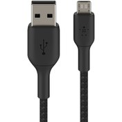 تصویر کابل شارژ USB-A به Micro-USB بلکین با روکش بافته و طول 1 متر مدل CAB007bt1MBK Belkin USB-A to Micro-USB charging cable model CAB007bt1MBK with braided cover, 1 meter