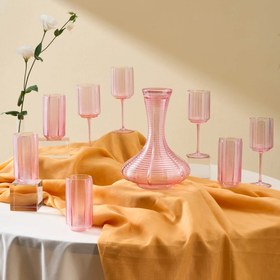 تصویر سرویس پارچ و لیوان ۲۵ پارچه ۱۲ نفره برند کاراجا ترکیه مدل Liebe - صورتی Karaca Liebe 25-Piece 12-Person Glass Set