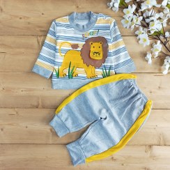 تصویر بلوز شلوار بچگانه طرح شیر راه راه 