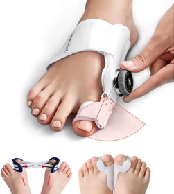 تصویر اصلاح کننده انگشت شست هالوکس والگوس پا برند Tech love Tech Love Hallux Valgus Correction Set, Adjustable Button Splints [1x], Silicone Toe Separator [2x] and Toe Training Band [1x], Universal Size Bunion Relief for Day & After Toes, Unisex