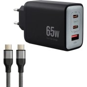 تصویر شارژر دیواری 65 وات 3 پورت وونک مدل PD65W به همراه کابل USB-C 