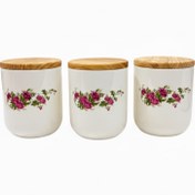 تصویر بانکه مدل سرامیکی گل سرخی استوانه ای مجموعه سه عددی 