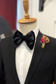 تصویر پاپیون مخملی بزرگ لاکچری مشکی P1703 