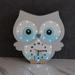 تصویر چراغ خواب و ساعت چوبی کودک طرح جغد گالری فرانه 