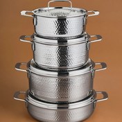 تصویر سرویس قابلمه وتابه استیل سه لایه8 پارچه پاوراستیل نقره ای Karaca Power Steel Karaca Power Steel 316+ 3Ply Voyager İndüksiyon Tabanlı 8 Parça Çelik Tencere Seti