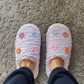 تصویر اسلیپر (دمپایی روفرشی) پولیشی گلدار بنفش 