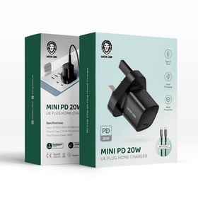 تصویر شارژر دیواری گرین لاین Mini PD 20W مدل GNMI20WHCLCBK توان 20 وات با کابل تایپ سی 