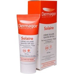 تصویر کرم ضد آفتاب SPF ۵۰+ رنگی فاقد چربی ۳ در ۱ درماگور Dermagor Solaire SPF ۵۰+ Oil Free Cream