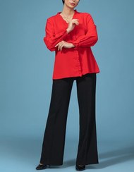 تصویر شلوار زنانه پارچه ای کرپ کنزو از بالا کشاد ریزشی کلاسیک پرست 