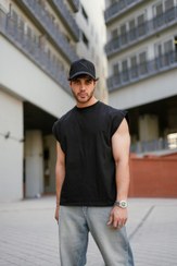 تصویر تیشرت وست کاور آستین حلقه ای مردانه | مشکی 