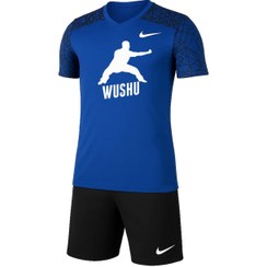 تصویر ست تیشرت و شورت طرح ووشو رنگ آبی کاربنی کد 364 