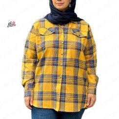 تصویر شکت کشمیر دخترانه چهارخونه سایز بزرگ زرد 