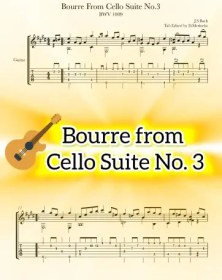 تصویر نت گیتار Bourree from Cello Suite No.3 باخ به همراه تبلچر و اجرای نت 