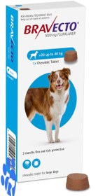 تصویر قرص ضد کک و کنه سگ براوکتو (20 تا 40 کیلو) | BRAVECTO Chew Bravecto Flea and Tick Chew for Large Dogs 44-88 lbs (20-40 kg) - Blue Package - 1 Chew