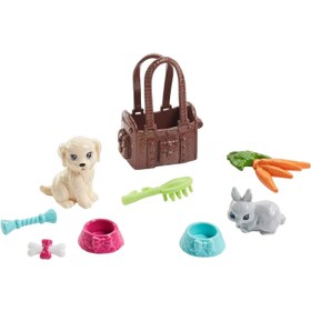 تصویر عروسک باربی با ست بازی توله‌سگ و خرگوش برند barbie Barbie Loves Pets Doll with Puppy & Bunny Playset