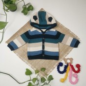 تصویر ژاکت بافت نوزادی پسرانه لوپیلو سایز ۰ تا ۳ ماه کلاه دار سرمه ای 