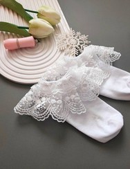 تصویر جوراب زنانه و دخترانه لب تور عروسکی طرح ۲ نخ پنبه 